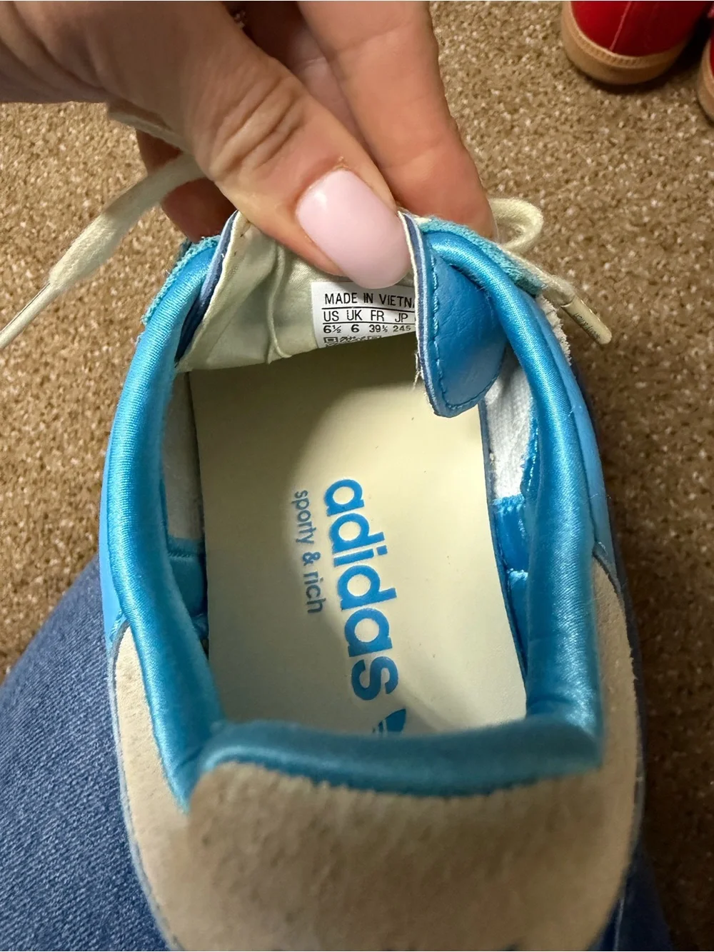 adidas Turquoise Blue Suede & Leather Sporty Sneaker with Cream Stripes